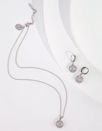 Rhodium Diamond Simulant Necklace Earrings Set - link has visual effect only