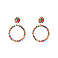 Rainbow Seed Bead Drop Hoop Earrings - link has visual effect only