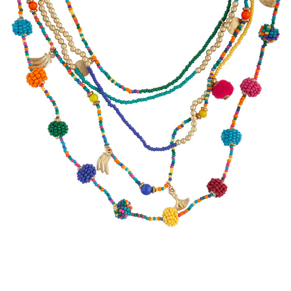 Rainbow Seed Bead Layered Long Necklace