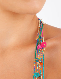 Rainbow Seed Bead Layered Long Necklace - link has visual effect only