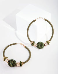 Khaki Green Bead Hoop Earrings - link has visual effect only