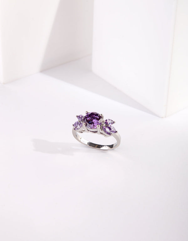 Rhodium Purple Cubic Zirconia Ring