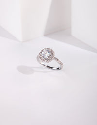 Rhodium Engagement Surround Cubic Zirconia Ring - link has visual effect only