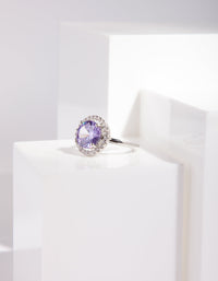 Rhodium Purple Cubic Zirconia Diamante Ring - link has visual effect only