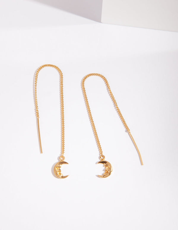 Gold Plated Sterling Silver Moon Thread Earrings