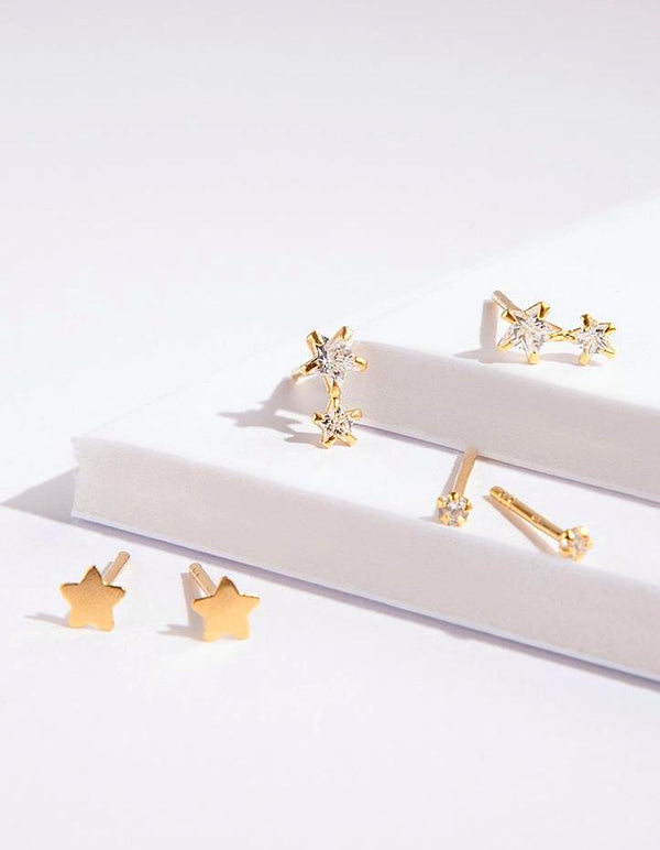 Gold Plated Sterling Silver Celestial Stud Earring Pack