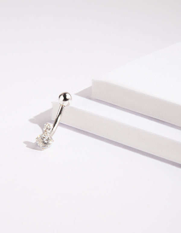 Sterling Silver Double Diamante Belly Bar