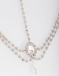 Silver Crystal Pearl Head Chain - link has visual effect only
