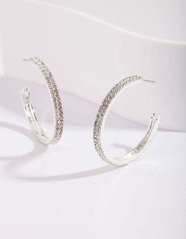 Double Row Diamante Hoop Earrings