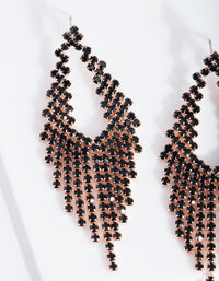 Rose Gold Black Diamante Cupchain Cascading Earrings - link has visual effect only