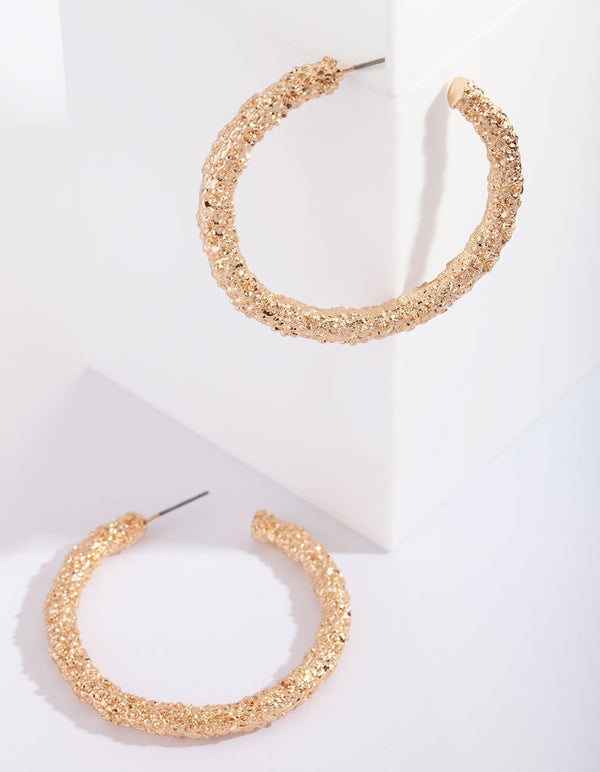 Gold Textured Molten Hoop Earrings
