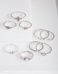 Diamante Silver Thin Ring 9-Pack - link has visual effect only