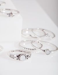 Diamante Silver Thin Ring 9 Pack - link has visual effect only