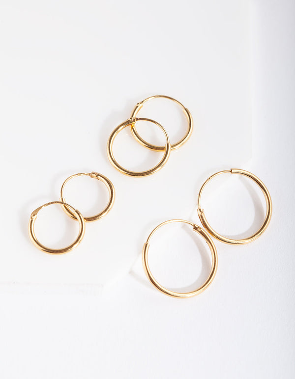 Gold Plated Sterling Silver Classic Hoop Earring Pack