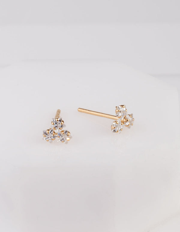 Gold Plated Sterling Silver Trio Cluster Earrings Stud