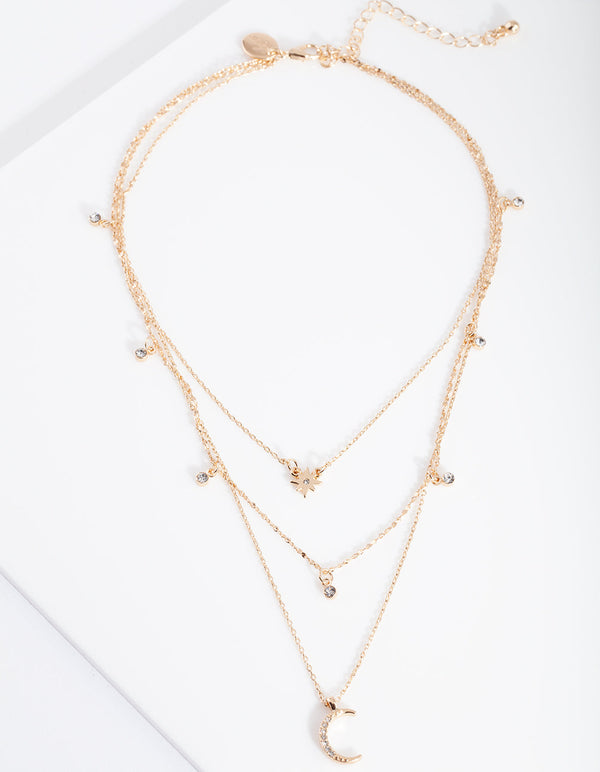 Gold Celestial Diamante Layered Necklace