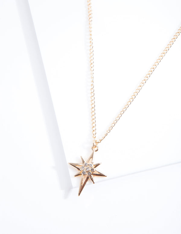 Gold Diamante Star Pendant Necklace