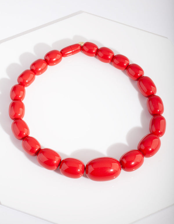 Red Acrylic Short Bead Necklace