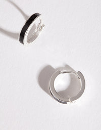 Silver Black Enamel Huggie Earrings - link has visual effect only