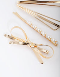 Gold Pearl Bow Hair Clip 4-Pack - link has visual effect only