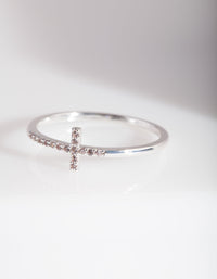 Cubic Zirconia Silver Cross Ring - link has visual effect only