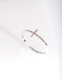Cubic Zirconia Silver Cross Ring - link has visual effect only