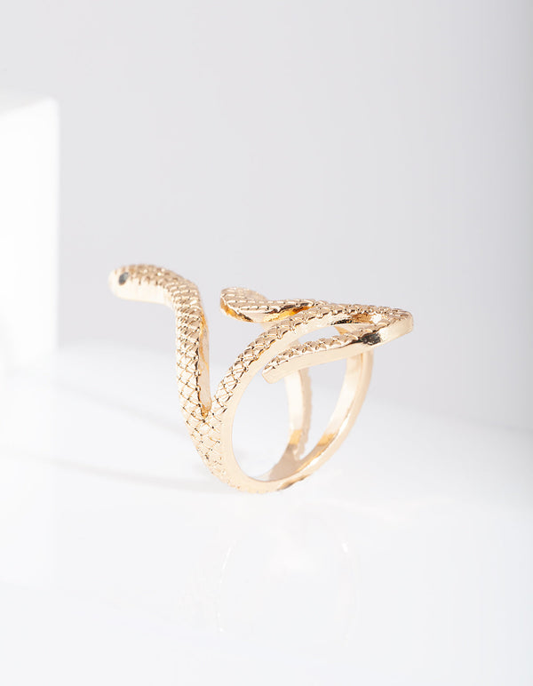 Gold Etched Snake Ring