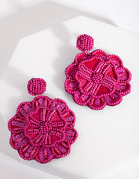 Pink Beaded Flower Drop Earrings - link has visual effect only