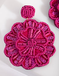 Pink Beaded Flower Drop Earrings - link has visual effect only