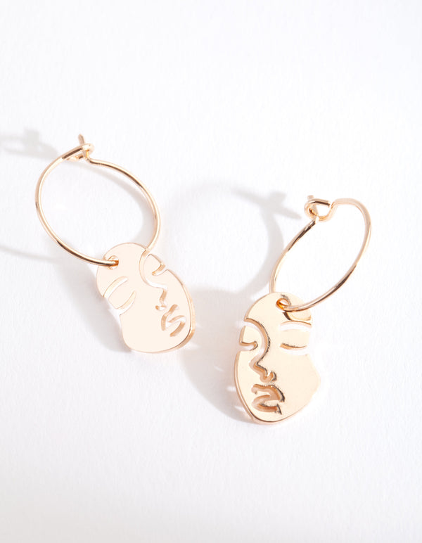 Gold Small Surreal Face Charm Earrings