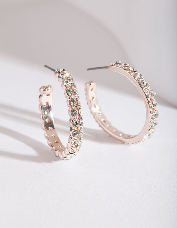 Rose Gold Diamante Open Hoop Earrings