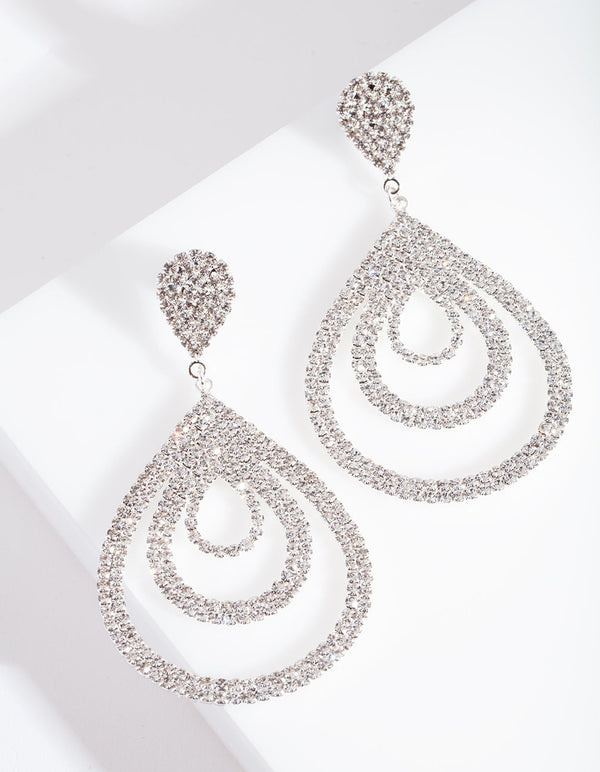 Silver Diamante Multi Droplet Drop Earrings