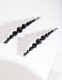 Black Glass Bead Hair Clip Pack - link has visual effect only
