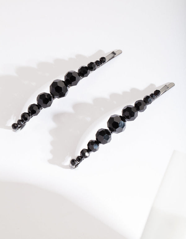 Black Glass Bead Hair Clip Pack