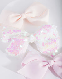 Kids White Sequin Bow Hair Clip Pack - link has visual effect only