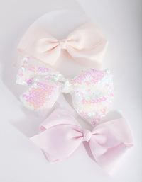 Kids White Sequin Bow Hair Clip Pack - link has visual effect only