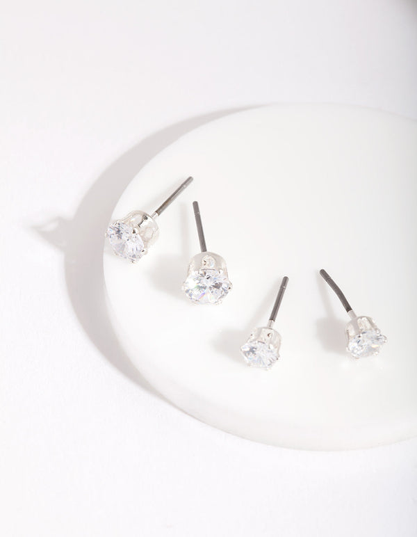 Silver Cubic Zirconia Round Stud Earring Pack
