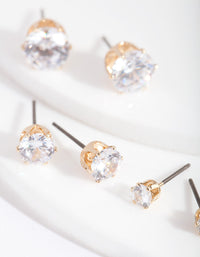 Gold Cubic Zirconia Graduating Stud Earring Pack - link has visual effect only
