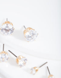 Gold Cubic Zirconia Graduating Stud Earring Pack - link has visual effect only