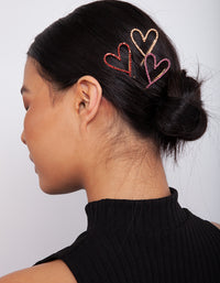 Gold Pink Red Diamante Heart Clip Pack - link has visual effect only
