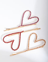 Gold Pink Red Diamante Heart Clip Pack - link has visual effect only