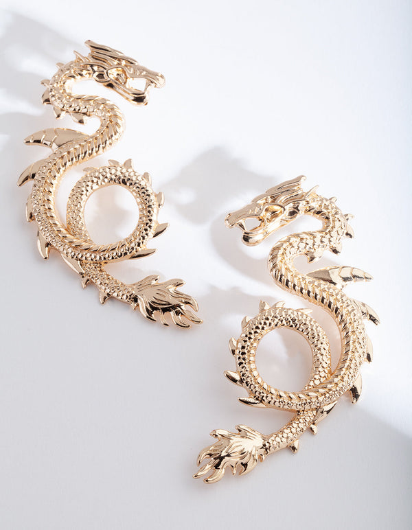 Gold Spiked Dragon Earrings