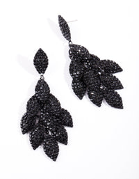 Black Coated Metal Diamante Leaf Earrings - link has visual effect only