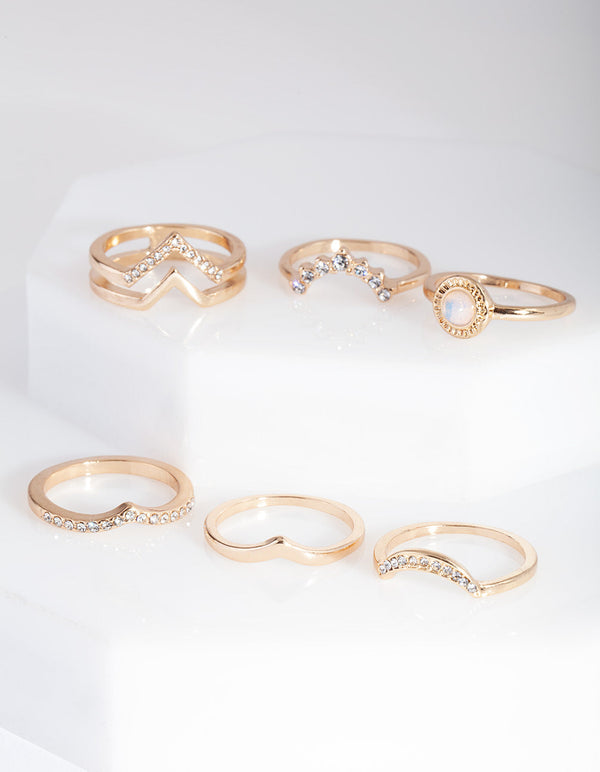Gold Multi Shape Diamante Ring Pack