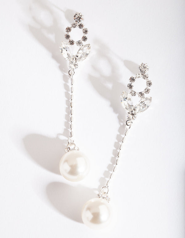 Silver Pearl Gem Drop Earrings