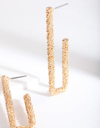 Gold Textured Rectangle Hoop Earrings - link has visual effect only