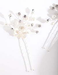 Silver White Flower Hair Pin Pack - link has visual effect only