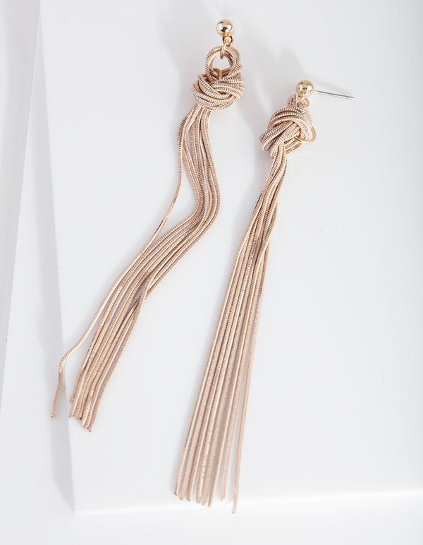 Pink & Gold Thread Chain Knot Earrings