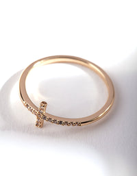Gold Cubic Zirconia Cross Ring - link has visual effect only