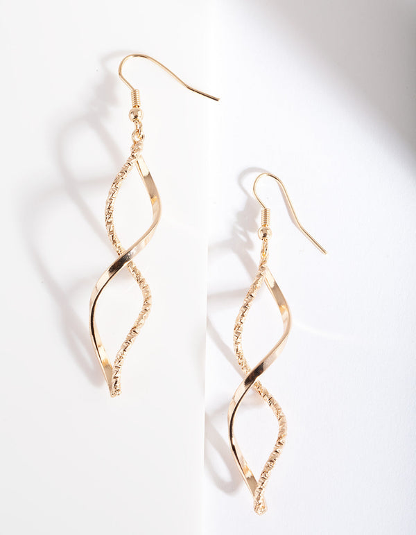 Gold Textured Twist Earrings